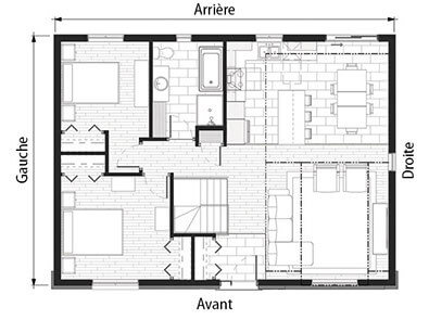 Schéma d'une maison pour l'aide aux mesures de superficie pour l'excavation du drain français
